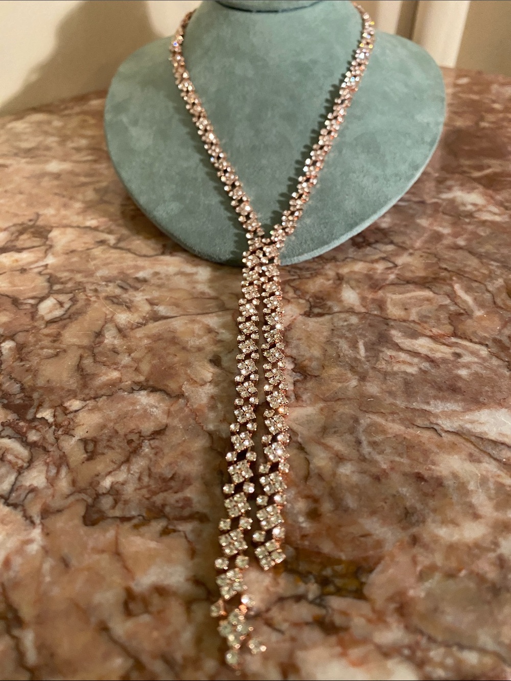 Express Rose Gold Tone Crystal Lariat Y Drop Necklace -